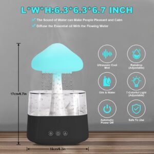 Cloud Rain Humidifier for Bedroom Water Drip Diffuser, Mushroom Diffuser, 450ml Cloud Humidifier Rain Drop,Cloud Diffuser with 7 Colors, Rain Sounds for Sleeping (08 Black)