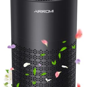 AIRROMI Air Purifiers with an Extrea Filter Covers Up to 990 sqft, Air Cleaner with Fragrance Sponge for Allergens Dust, Smoke, Odor, Dander, Pollen, H13 True HEPA 3-in-1 Filte (black)