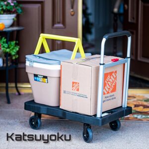 Katsuyoku Folding Hand Truck Portable Trolly,Platform Transport Hand cart with 330lbs Capacity Practical handling Tools for Household Industrial Black