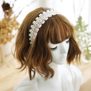 Wide Lace Headband, 4Pcs Boho Floral Hairbands Embroidered Cutout Headbands Elastic Headwrap with Teeth Bohemian Headwear Hard Headbands Hair Accessories for Women Girls and Teens