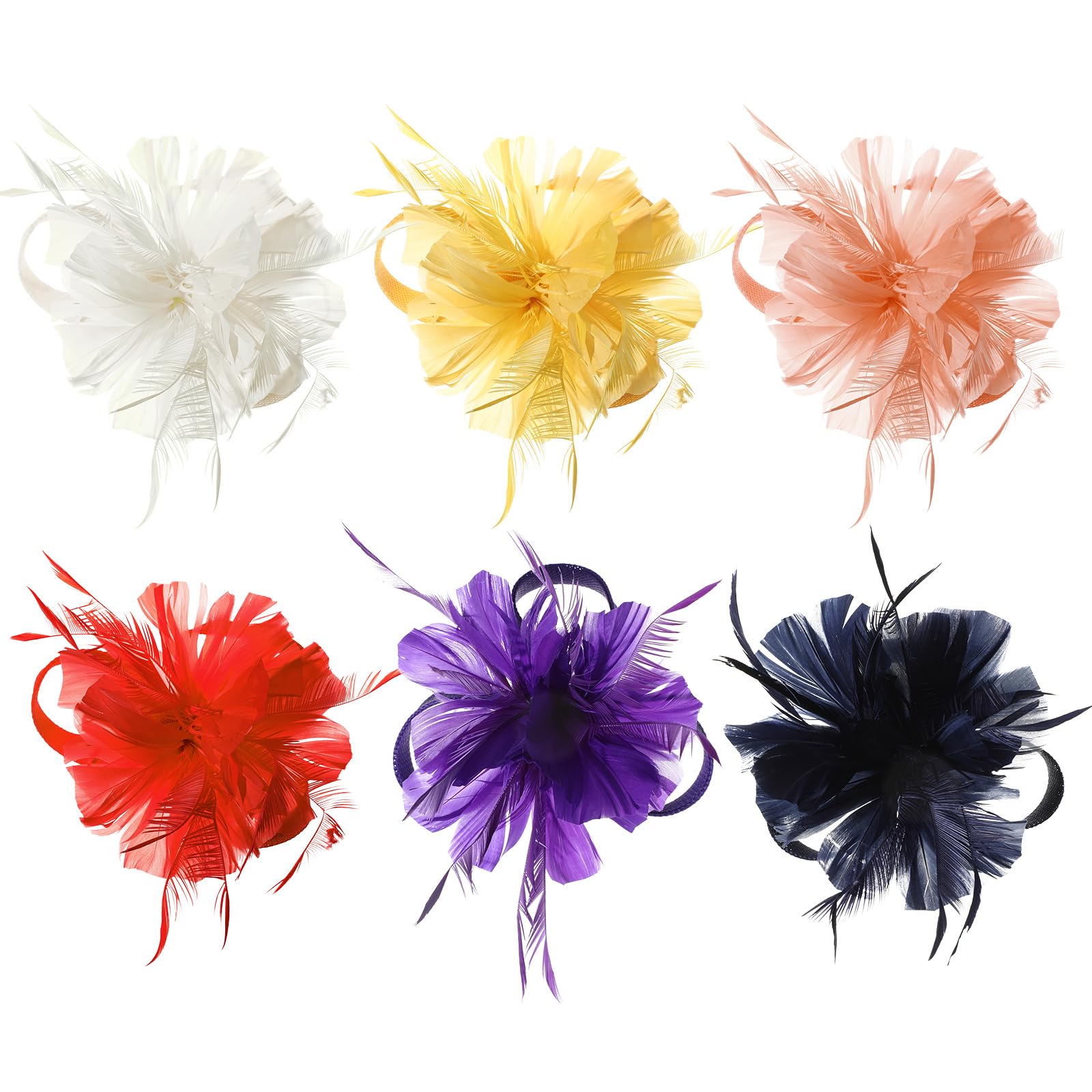 Riceshoot 6 Pcs Women's Fascinator Hats Tea Party Feather Flower Hats Wedding Derby Fascinator Hat Hairpin Hair Clip, 6 Color