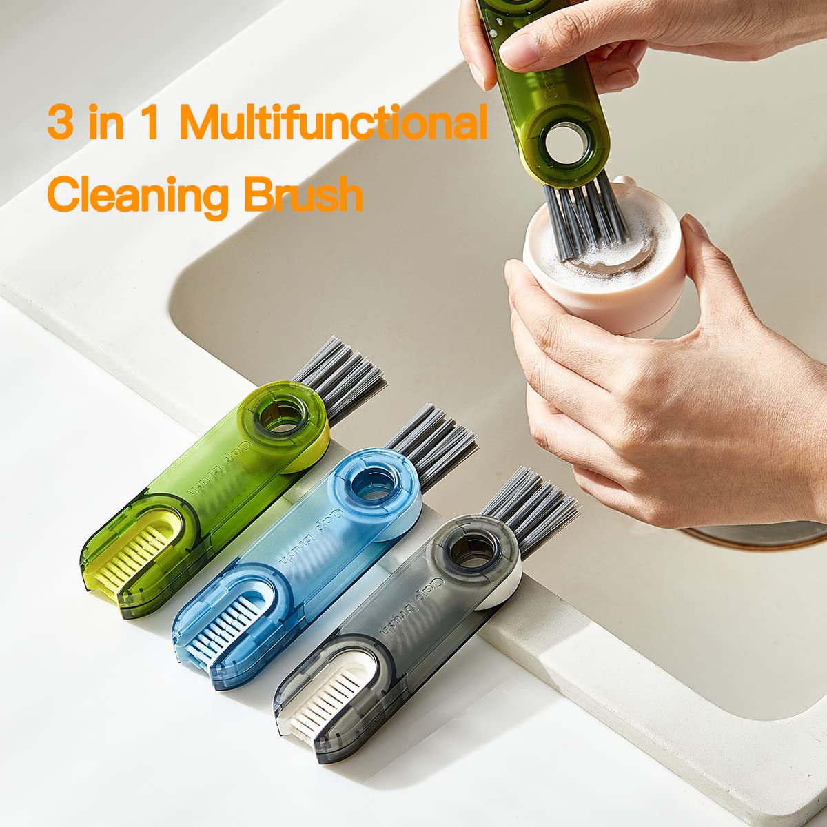 3 Pack 3 in 1 Multifunctional Cleaning Brush, Water Bottle Cleaner Brush 3 in 1 Cleaning Brush for Water Bottles, Cup, Home Kitchen Cleaning Tools