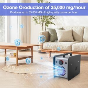 Ozone Generator 35,000mg/h, Ozone Odor Eliminator Machine for Home Car, Ultra-Powerful Ozone Generator for Comprehensive Odor Elimination Black