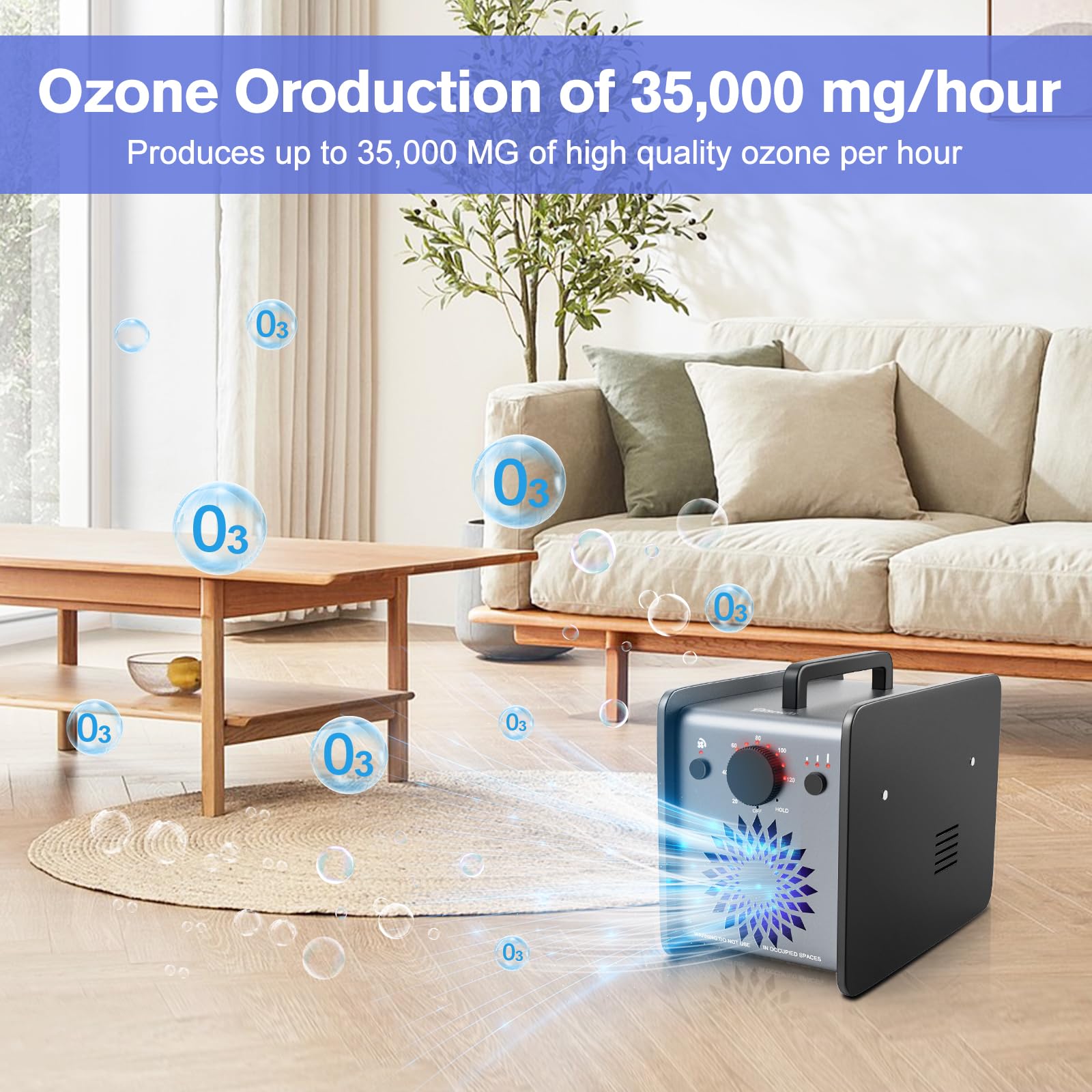 Ozone Generator 35,000mg/h, Ozone Odor Eliminator Machine for Home Car, Ultra-Powerful Ozone Generator for Comprehensive Odor Elimination Black