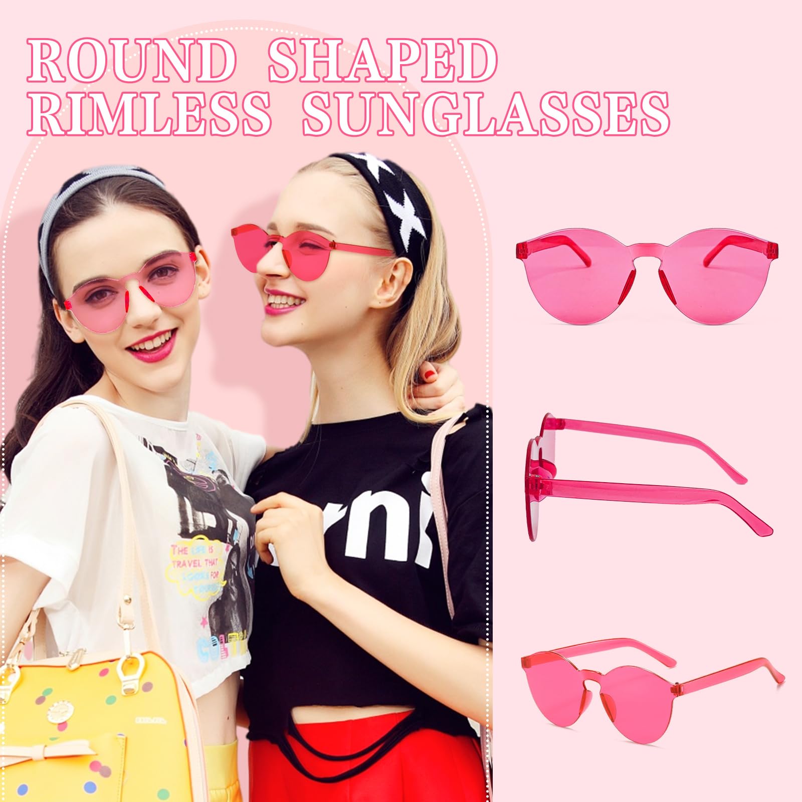 Matcheck 16 Round Shaped Rimless Sunglasses Transparent Candy Mixed Color Glasses Clear Party Eyewear for Women