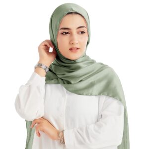 Xirhoot Hijab for Women Hijab Scarf for Women Satin Hijab Texture Satin Crepe Hijab (Sage)