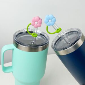 LUOLAO 4PCS Cute Flower Straw Covers Cap for YETI Straw tumbler, Cup Accessories Including 4 Colors Silicone Straw toppers, Reusable Straw Lids