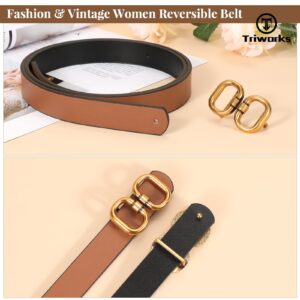 TRIWORKS Reversible Leather Belt for Women with Gold Buckle Ladies Leather Belt for Jeans Pants