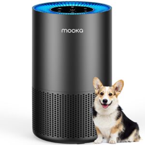 air purifiers for home large room pets up to 1300 sq ft, mooka h13 true hepa air purifier cleaner with 360° air inlet, fragrance, 13db air purifier for bedroom wildfire smoke pet dust pollen (black)