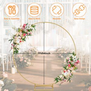 GULIMENG 7 Ft Round Backdrop Stand Metal Arch, Circle Backdrop Arch Stand Wedding Arch Frame, Balloon Arch Stand Arch Backdrop Stand for Party, Wedding Archs for Ceremony Baby Shower Decoration (Gold)