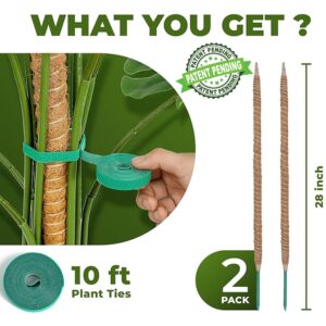 2 Pack 28'' Moss Pole - Monstera Plant Support - Bendable Plant Trellis Moss Pole for Plants Monstera - Moss Poles for Climbing Plants - Plant Sticks Support Plant Stakes for Indoor Plants Potted