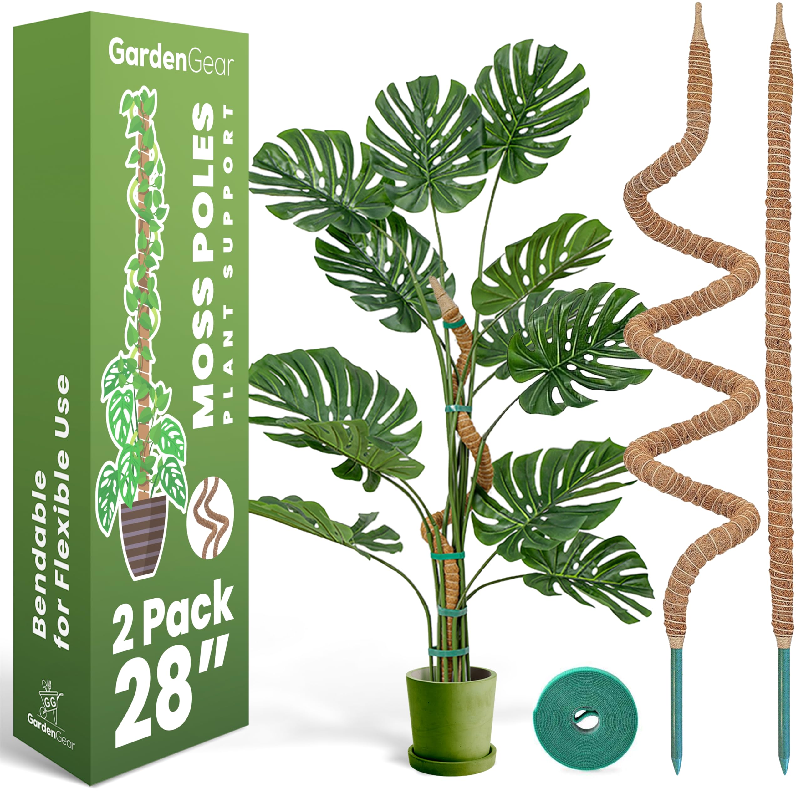 2 Pack 28'' Moss Pole - Monstera Plant Support - Bendable Plant Trellis Moss Pole for Plants Monstera - Moss Poles for Climbing Plants - Plant Sticks Support Plant Stakes for Indoor Plants Potted