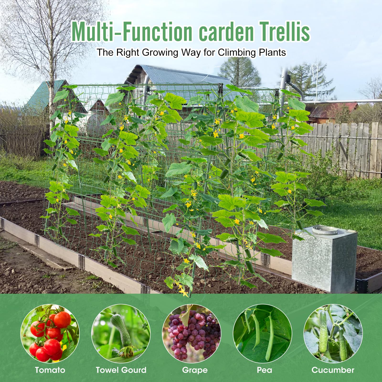 2 PCS Cucumber Trellis for Climbing Plants Outdoor, Garden Trellis for Raised Bed Garden,Vegetable Grow Supports with Climbing Net for Tomato Bean Squash, Grape Zucchini (2PCS)