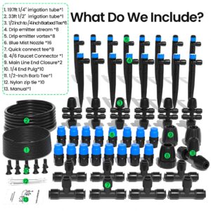 MIXC 230FT Drip Irrigation System,Quick Connector Garden Watering System Automatic Sprinkler System Kit for Lawn Raised Bed Greenhouse Plant Watering System with 1/4'' Tubing,Drip Emitters,Connectors