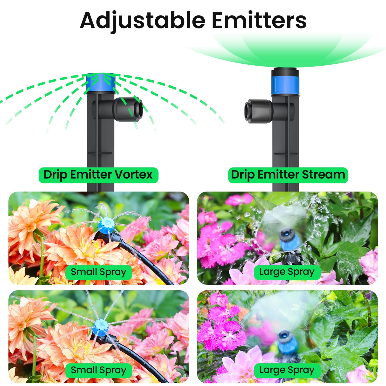 MIXC Drip Irrigation System, 95FT Quick Efficient Connector Garden Irrigation System Plants Watering System For Lawn Patio Raised Bed Automatic Irrigation Equipment With 1/2''&1/4"Tubing,Drip Emitters