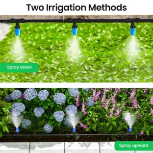 MIXC 65FT Greenhouse Watering System- Quick Efficient Connector Hanging Plant Watering System Automatic Mist Irrigation Kit with 1/4" Blank Tubing and Misting Nozzles