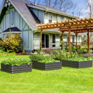 ENJOYBASICS Raised Garden Bed Outdoor, Thickened Bottomless Garden Beds for Gardening, 2 Pack Raised Planter Box for Growing Vegetables, Fruits, Flower, Herb (3x3x1 FT)