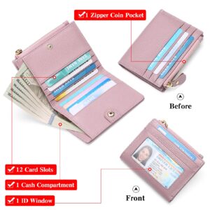 FALAN MULE Small Womens Wallet Genuine Leather Bifold Card Holder RFID Blocking with Zipper Coin Pocket