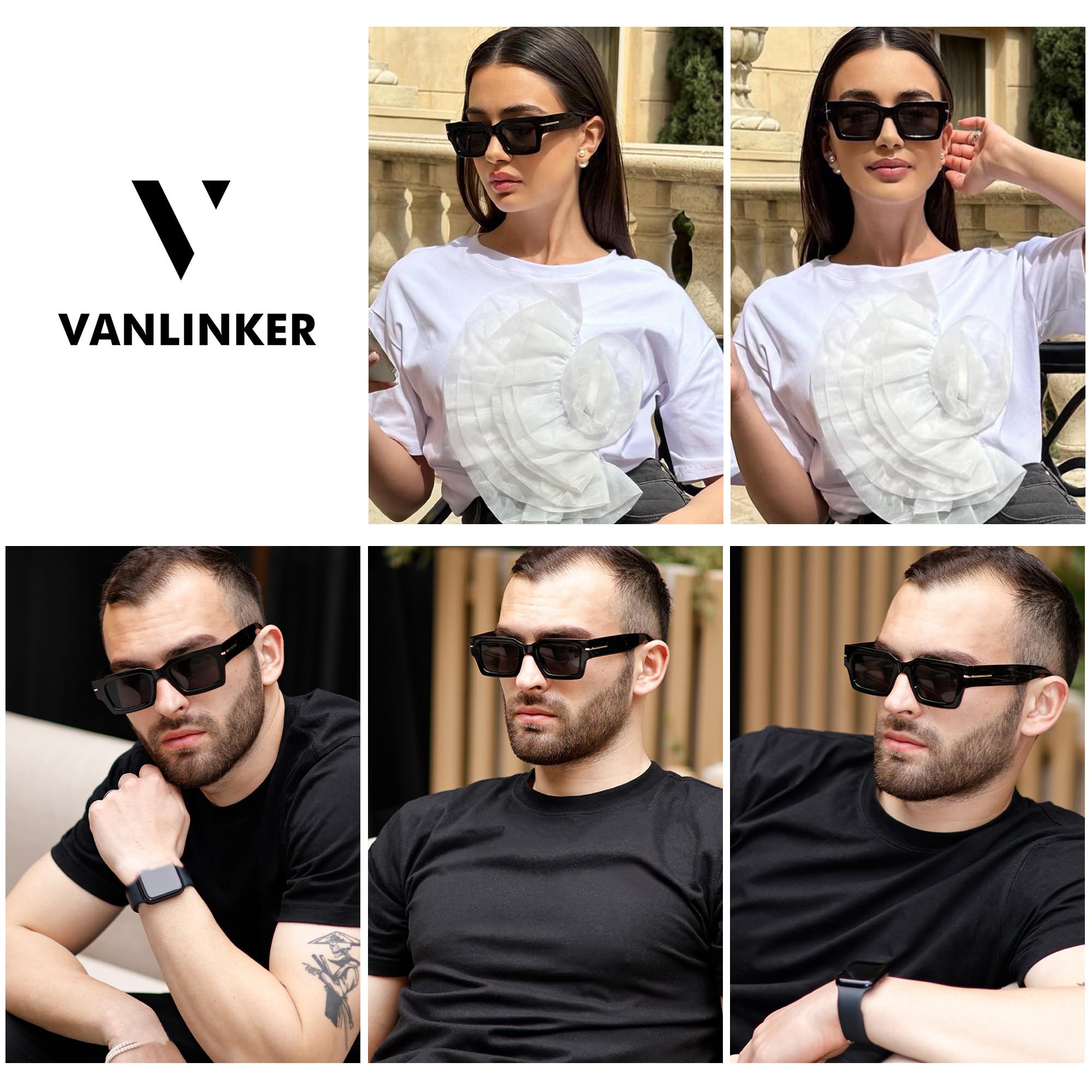 VANLINKER Retro Square Sunglasses for Women Men Trendy Chunky Fashion Rectangle Shades UV400 Protection VL9804 Black