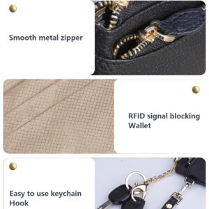 Teskyer Coin Purse Pouch, RFID Blocking Credit Card Holder Zipper Wallet with Wrist Strap and Key Chain for Men & Women