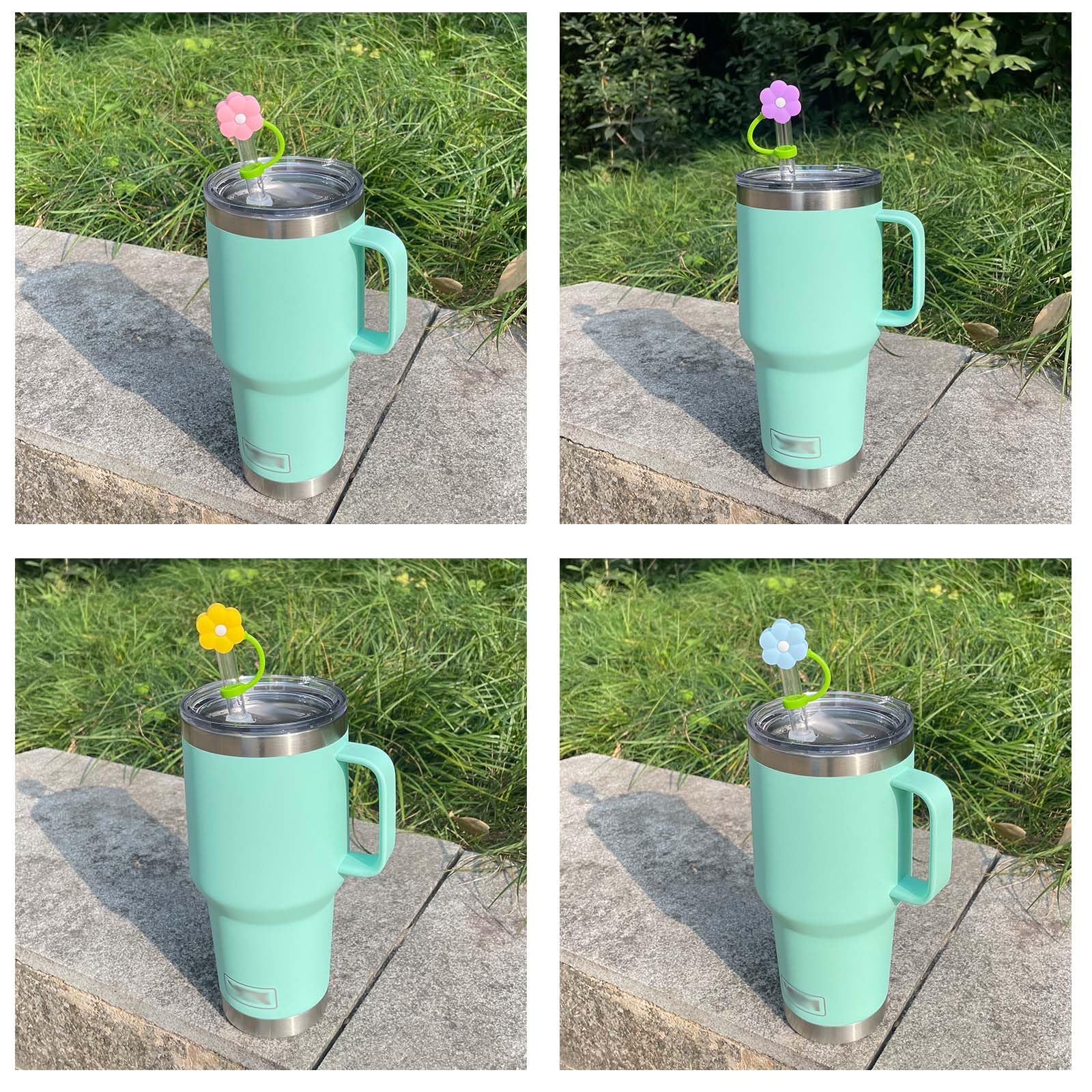 LUOLAO 4PCS Cute Flower Straw Covers Cap for YETI Straw tumbler, Cup Accessories Including 4 Colors Silicone Straw toppers, Reusable Straw Lids