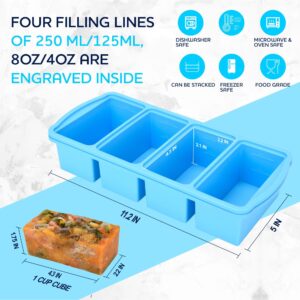 ZIP STANDING Silicone Freezer Trays with Lid,1-cup Soup Freezer Container large Ice Cube Molds with Reinforced Steel Ring Top for freezing Soup Sauce Broth Leftovers oven Dishwasher -Safe(2-Pack)