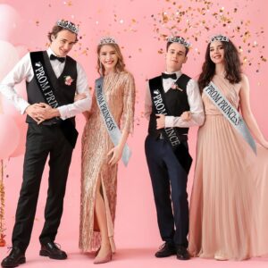 Saintrygo Prom Prince and Princess Crown Set with Sashes 80s Prom Party Favors for Halloween Cosplay 2024 Graduation(Nostalgic Style)