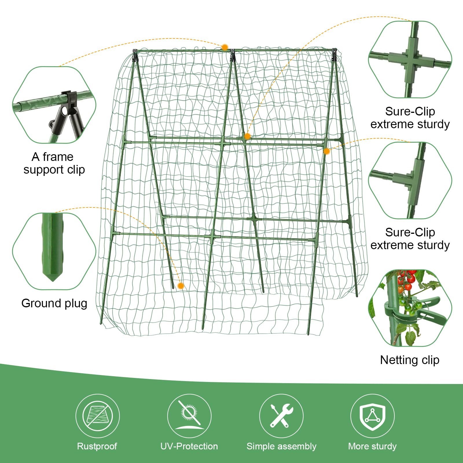 2 PCS Cucumber Trellis for Climbing Plants Outdoor, Garden Trellis for Raised Bed Garden,Vegetable Grow Supports with Climbing Net for Tomato Bean Squash, Grape Zucchini (2PCS)