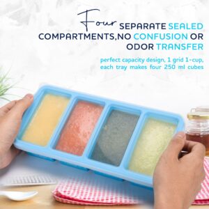 ZIP STANDING Silicone Freezer Trays with Lid,1-cup Soup Freezer Container large Ice Cube Molds with Reinforced Steel Ring Top for freezing Soup Sauce Broth Leftovers oven Dishwasher -Safe(2-Pack)