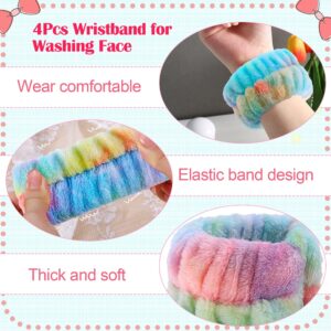 WSYUB Spa and Makeup Headband Set - Gorgeous Tie Dye Color Cosmetic Headband and Absorbent Wrist Towels for Skincare, Face Washing, and Makeup Application (6 pcs)