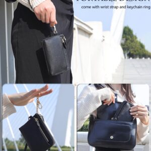 Teskyer Coin Purse Pouch, RFID Blocking Credit Card Holder Zipper Wallet with Wrist Strap and Key Chain for Men & Women