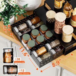 Simple Trending Spice Rack Organizer for Cabinet, 2 Pack 3 Tier Seasoning Organizer, Expandable Shelf,Step Storage Holder, Kitchen Cabinet Countertop,with Sliding Drawer, Metal, Black