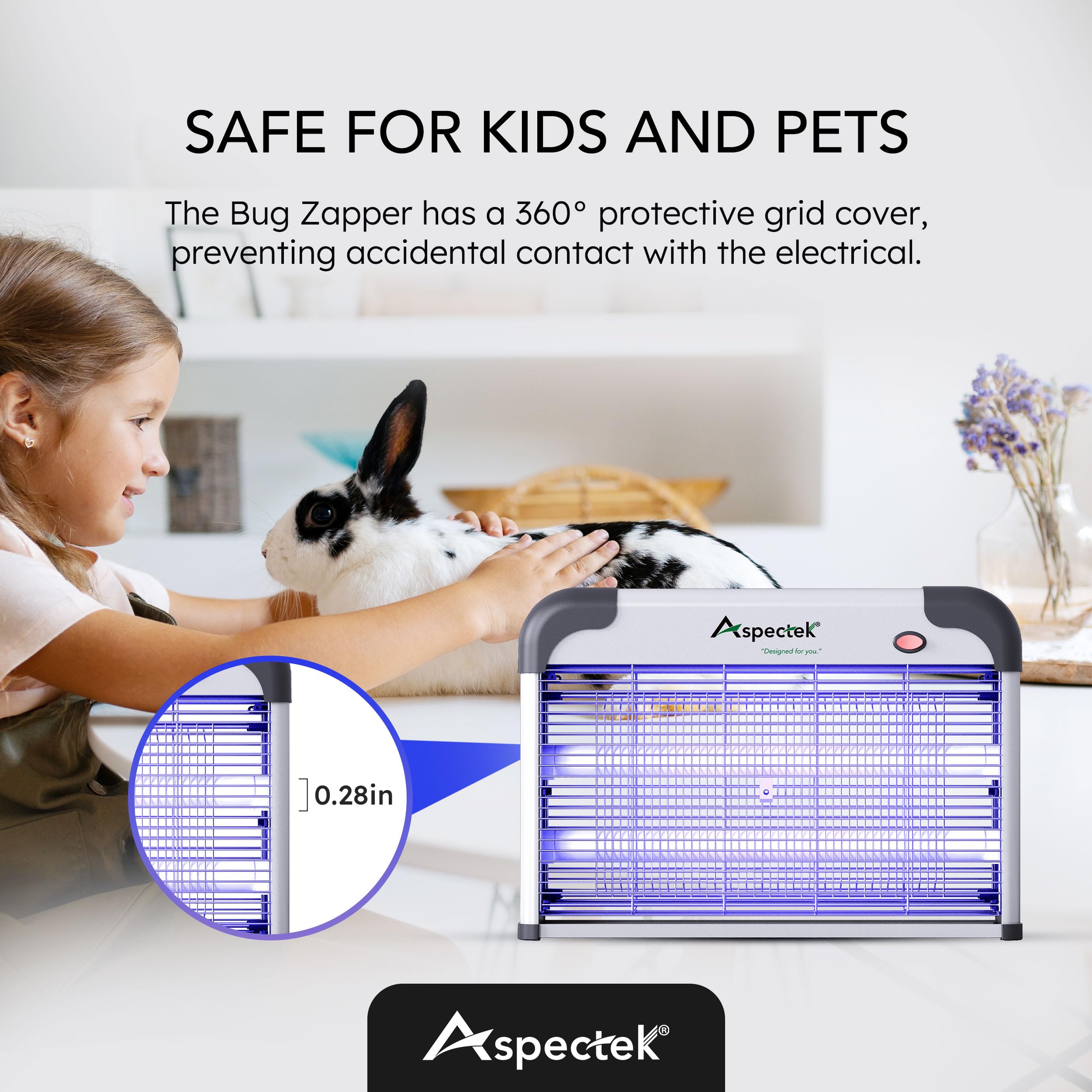 Aspectek 20W Electric Bug Zapper for Indoor use. Effective Against Mosquitoes and Flies. 2 Extra Replacement Bulbs Included. Lightweight Design, 2800V Powerful Grid, Easy Cleaning, Washable Tray.