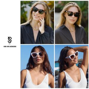 SOJOS Oversized Cat Eye Polarized Sunglasses for Women Retro Square Cateye Style Sunnies SJ2312, Black Frame/Grey Grading Lens