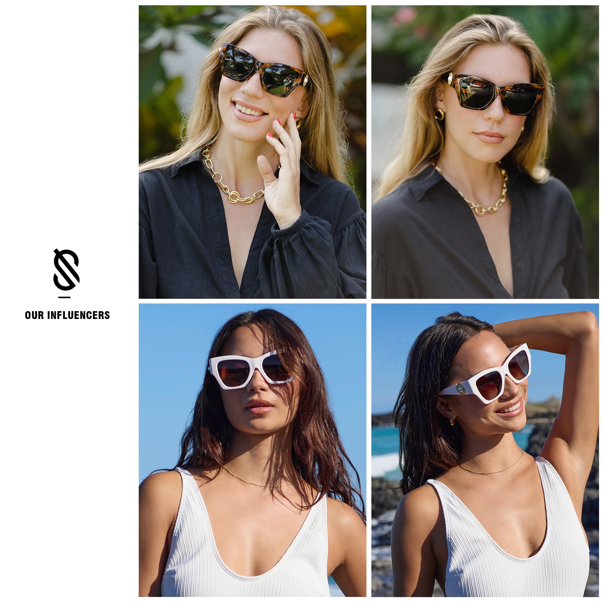 SOJOS Oversized Cat Eye Polarized Sunglasses for Women Retro Square Cateye Style Sunnies SJ2312, Black Frame/Grey Grading Lens