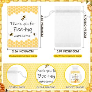 Landical 25 Sets Employee Appreciation Gift Cute Keychains Thank You Cards and Organza Bag Inspirational Gifts for Coworker (Bee)