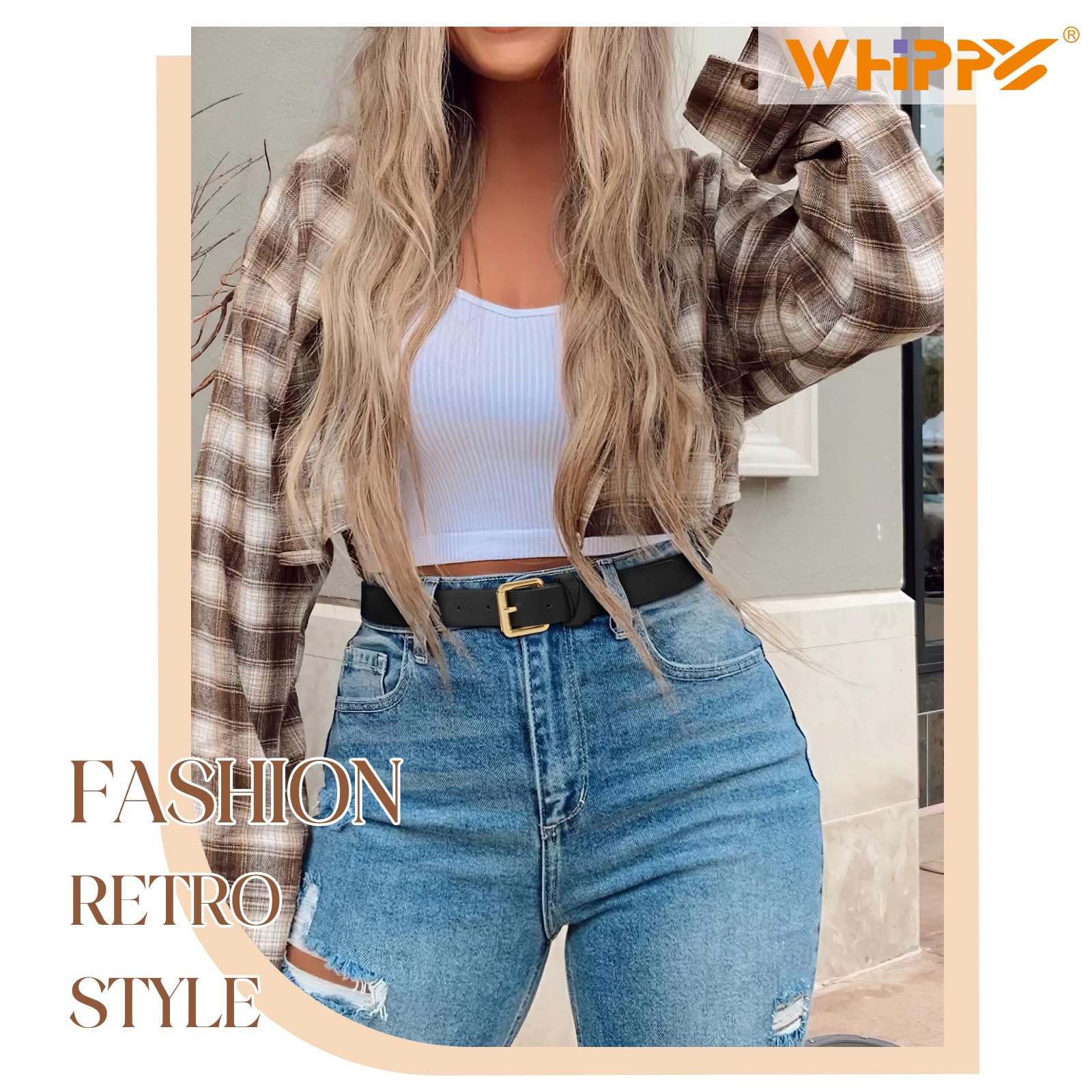 WHIPPY Women's Leather Belts for Jeans Pants Casual Ladies Belt Fashion Vintage Pin Buckle Belt for Women, Black, S