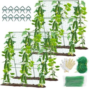 2 pcs cucumber trellis for climbing plants outdoor, garden trellis for raised bed garden,vegetable grow supports with climbing net for tomato bean squash, grape zucchini (2pcs)