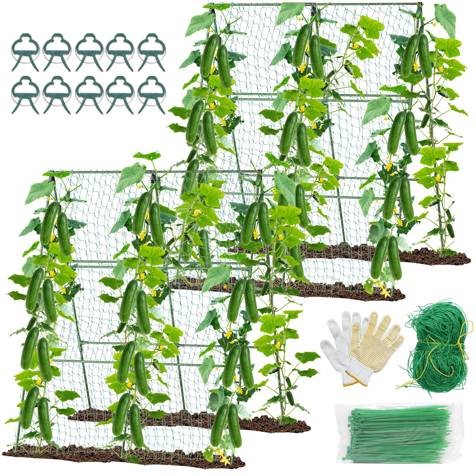 2 PCS Cucumber Trellis for Climbing Plants Outdoor, Garden Trellis for Raised Bed Garden,Vegetable Grow Supports with Climbing Net for Tomato Bean Squash, Grape Zucchini (2PCS)