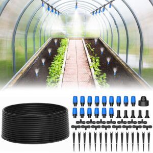 mixc 65ft greenhouse watering system- quick efficient connector hanging plant watering system automatic mist irrigation kit with 1/4" blank tubing and misting nozzles