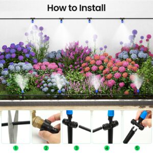 MIXC 65FT Greenhouse Watering System- Quick Efficient Connector Hanging Plant Watering System Automatic Mist Irrigation Kit with 1/4" Blank Tubing and Misting Nozzles