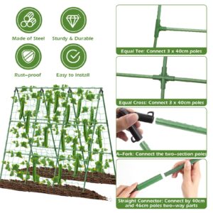 Cucumber Trellis for Raised Beds, 45 x 53 Inch Adjustable Size A-Frame Garden Trellis for Climbing Plant Outdoors with Climbing Net and Plant Support Clip for Vegetable Grape Tomato Garden Supplies