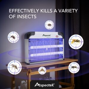 Aspectek 20W Electric Bug Zapper for Indoor use. Effective Against Mosquitoes and Flies. 2 Extra Replacement Bulbs Included. Lightweight Design, 2800V Powerful Grid, Easy Cleaning, Washable Tray.