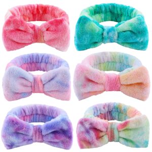 wsyub skincare headband, 6pcs, tie dye color, soft coral fleece, elastic, washable, reusable, for women, girls, facial makeup, shower, exercise, party gift