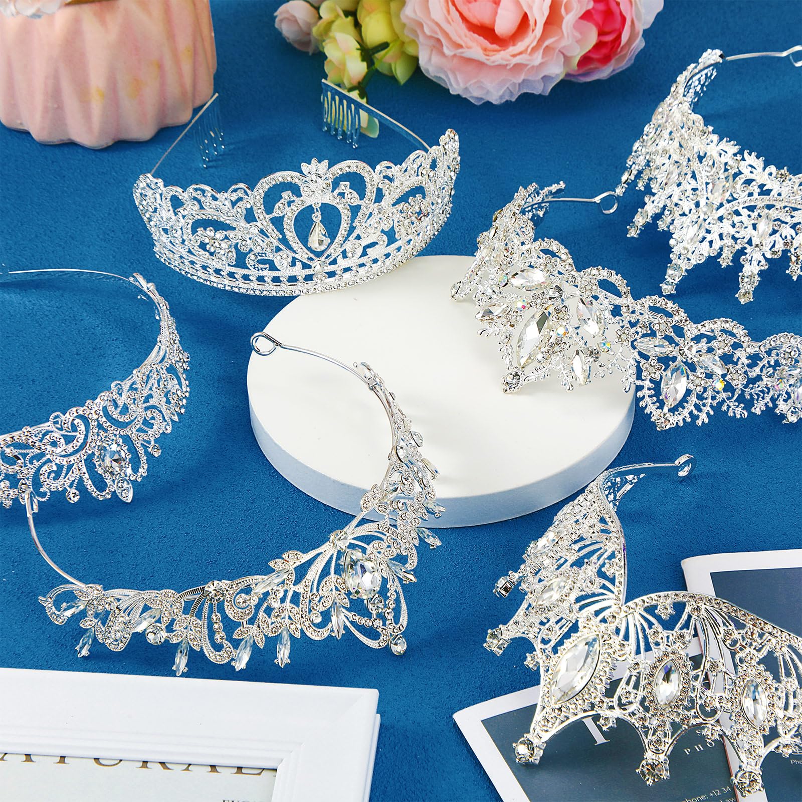 Landical 15 Pcs Silver Tiara and Crowns for Women Crystal Tiara Crown Headband with Comb Rhinestone Queen Princess Crown Hair Accessories for Christmas Bridal Party Prom Costume Cosplay Gifts