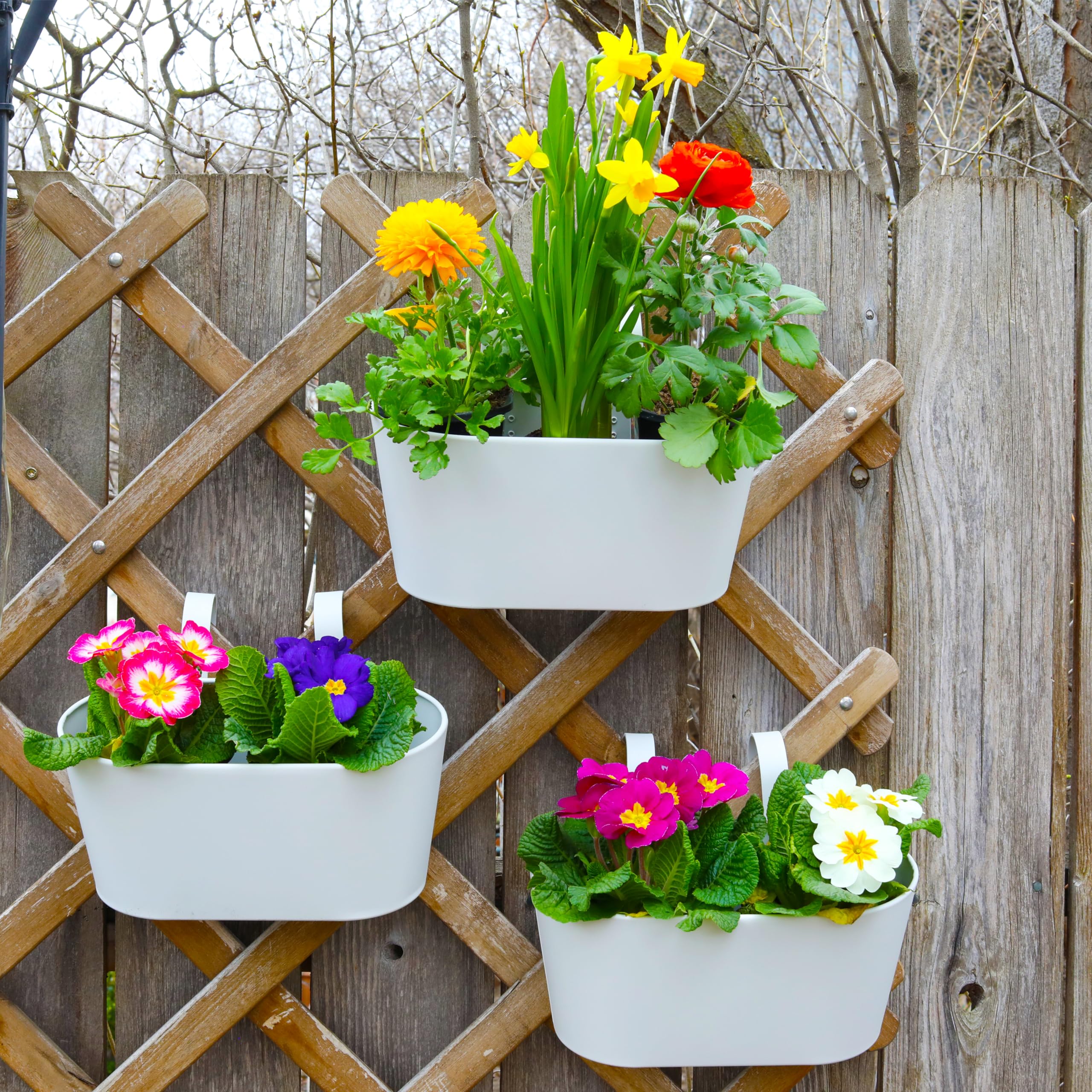 Beautiful Hanging Flower Pots for Outside Railing Or Fence - Stylish Set of 3 Outdoor Planters For Any Balcony, Porch or Deck - Window Planter Boxes Are Perfect to Grow Fresh Herbs & Flowers at Home