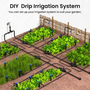 MIXC 230FT Drip Irrigation System,Quick Connector Garden Watering System Automatic Sprinkler System Kit for Lawn Raised Bed Greenhouse Plant Watering System with 1/4'' Tubing,Drip Emitters,Connectors