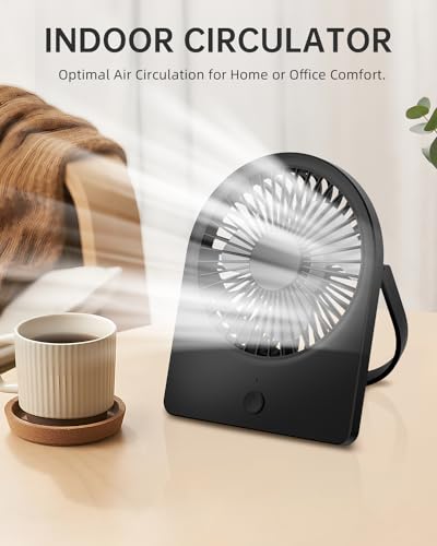 buywoo Portable USB Desk FAN, USB-A Corded Powered Small Personal Fan with 3-speed, Hangable Mini Foldable Desktop Fan with Strong Wind, Ultra Quiet for Home, Office, Desktop, Black