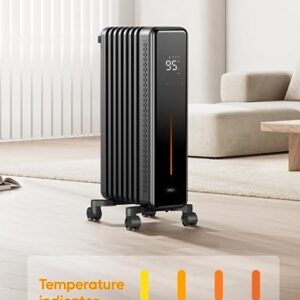 Dreo Oil Filled Radiator Heater, 1500W Electric Heaters for Indoor Use, Safety Heat for Large Room with Remote, 8 Fins, 4 Modes, Digital Thermostat, Overheat & Tip-Over Protection, 24H Timer, Quiet