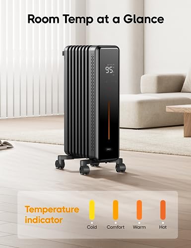 Dreo Oil Filled Radiator Heater, 1500W Electric Heaters for Indoor Use, Safety Heat for Large Room with Remote, 8 Fins, 4 Modes, Digital Thermostat, Overheat & Tip-Over Protection, 24H Timer, Quiet